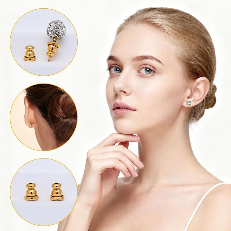 DSOMHZ Earring Backs Replacements,Bullet Earring Backs for Studs/Droopy Ears, Secure Locking Backings for Sensitive Ears, Hypoallergenic&Comfortable (Gold 6 PCS) - Image 2